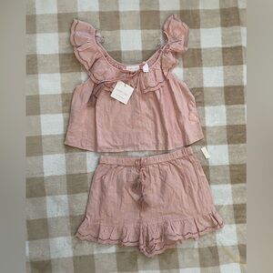 NWT Shabby Chic Women's Blush Ruffle Pajama Set Pyjama 100% Cotton Size Small